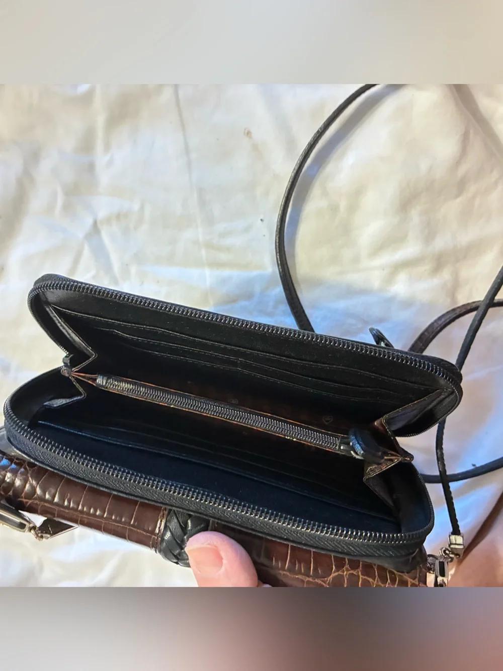 Brighton Brown Croc-Embossed Leather Crossbody Wallet